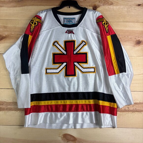 Vintage Hockey Jersey Size 48 White Red Cross Gemini - Picture 1 of 13